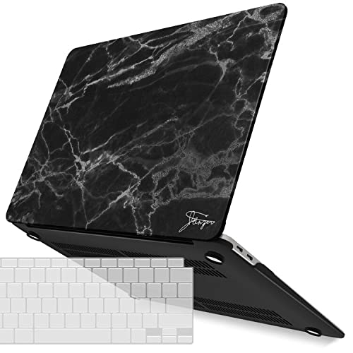 آي بينزر IBenzER متوافق مع حافظة MacBook Air 13 بوصة الجديدة 2022 2021 2020 M1 A2337 A2179 A1932 حافظة بلاستيكية صلبة مع غطاء لوحة مفاتيح لشاشة Mac Retina مع معرف اللمس، رخام أسود MAT13-BKMB+1 - Image 1